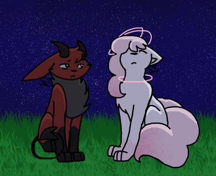 2 characters, simple background, flat shading